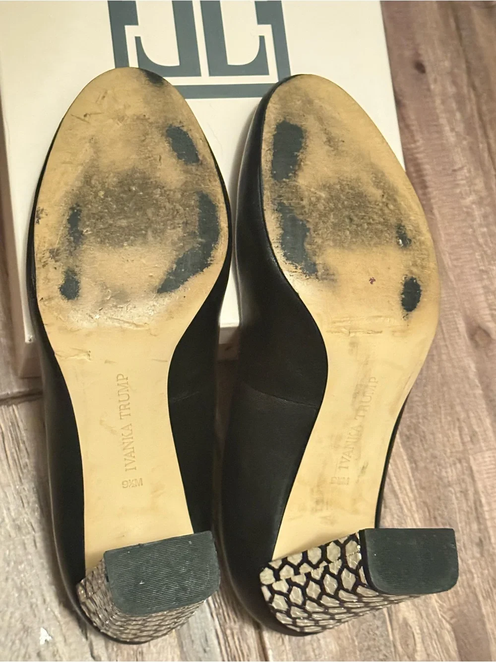 Ivanka Trump Black Pumps with Cream Honeycomb Block Heels